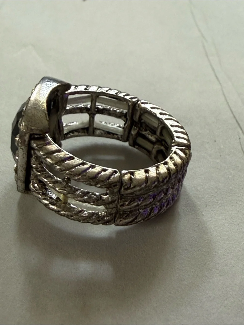 Silver-Tone Black Crystal Statement Ring - Women Jewelry